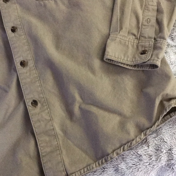 Khaki canvas button down shirt M elbow patches rustic hunter field stream - Picture 3 of 8